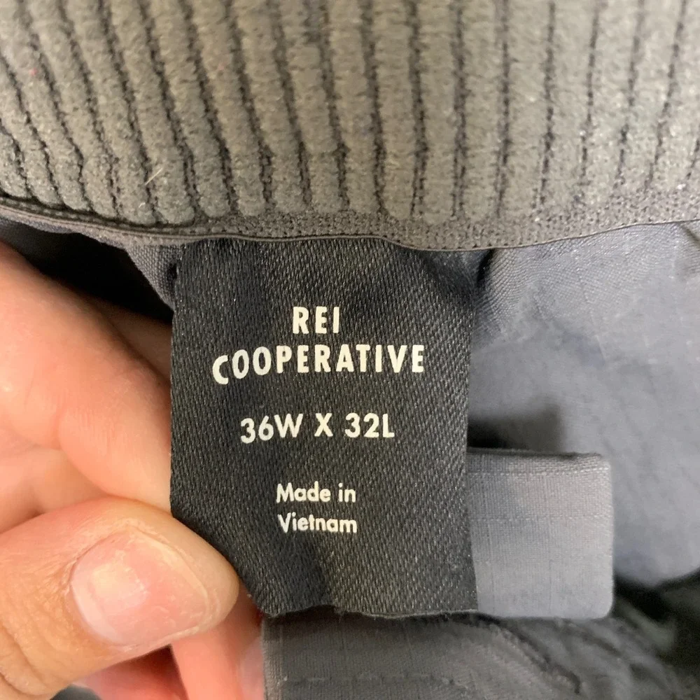 Rei Cooperative Chino Pants Mens 36Wx32L Gray Comfort Drawstring Tapered Leg